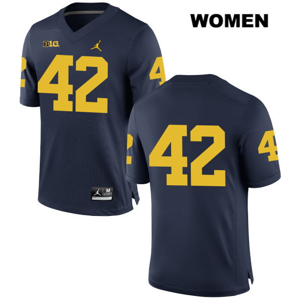 Women's NCAA Michigan Wolverines Ben Mason #42 No Name Navy Jordan Brand Authentic Stitched Football College Jersey VL25F06TJ
